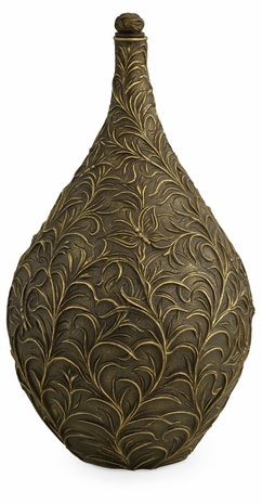 495838-8D-BKL Jonathan Charles Curated Large Antique Light Black Brass Vase With Swirl & Butterfly Carvings