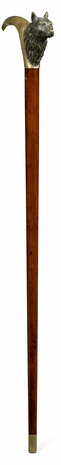 495883-MAH Jonathan Charles Curated Mahogany Walking Stick With Brass Wolf Topper