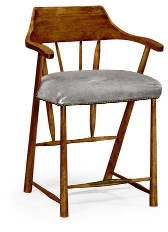 495887-BS-CFW Jonathan Charles Smokers Style Country Walnut Bar Stool with Antique Chestnut Leather