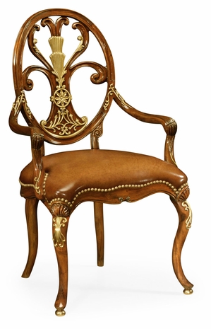 498088-AC-BRW-L011 Jonathan Charles Duchess Carving Oval Back Armchair Leather Seat