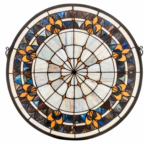 49840 Meyda Tiffany 21"W X 21"H Fleur-de-lis Medallion Stained Glass Window