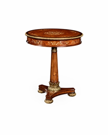 499056 Jonathan Charles Duchess Burl & Mother Of Pearl Inlaid Round Side Table with Burr Walnut Light - Nc High Lustre On Veneer Finish