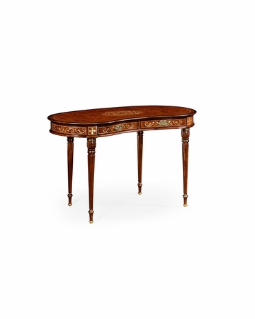 499072 Jonathan Charles Duchess Burl & Mother Of Pearl Kidney Shaped Desk with Burr Walnut Light - Nc High Lustre On Veneer Finish