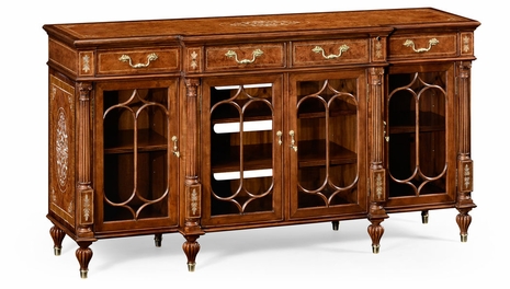 499122 Jonathan Charles Duchess Burl & Mother Of Pearl Glazed Display/Entertainment Cabinet with Burr Walnut Light - Nc High Lustre On Veneer Finish
