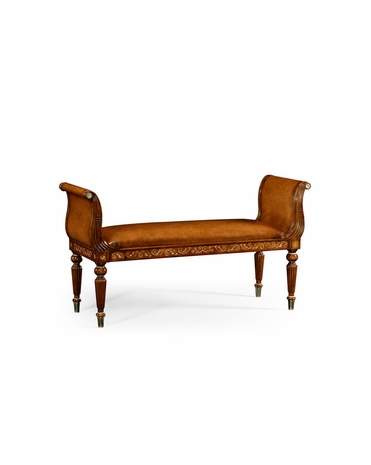 499150 Jonathan Charles Duchess Burl & Mother Of Pearl Leather Upholstered Hall Bench with Burr Walnut Light - Nc High Lustre On Wood Finish