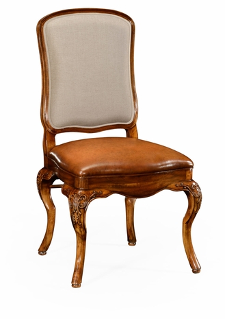 499179-SC-BRW-L011 Jonathan Charles Walnut side chair with DV medium antique chestnut leather seat and fabric back