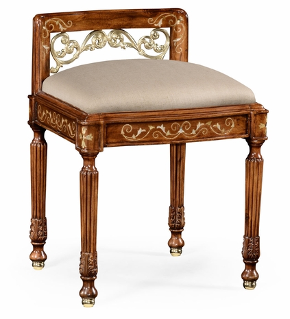 499183-BRW-F001 Jonathan Charles Duchess Burl & Mother Of Pearl Dressing Stool, Upholstered In Mazo