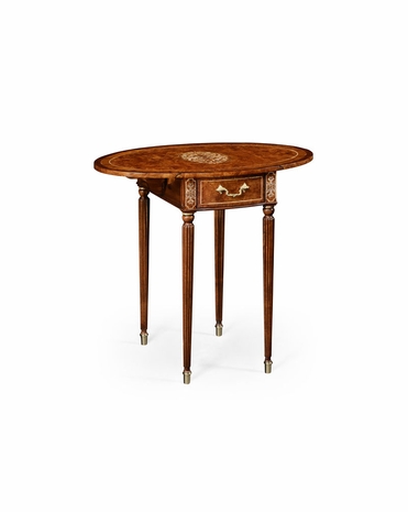 499211 Jonathan Charles Duchess Burl & Mother Of Pearl Oval Pembroke Table with Burr Walnut Light - Nc High Lustre On Veneer Finish
