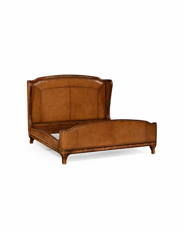 499243 Jonathan Charles Duchess Burl And Mother Of Pearl Inlaid Louis Xv Style Leather Bed