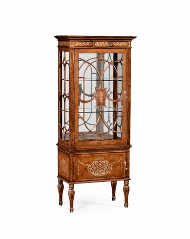 499319 Jonathan Charles Duchess Burl & Mother Of Pearl Display Cabinet Left Opening with Burr Walnut Light - Nc High Lustre On Veneer Finish