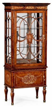 499320-LFT-BRW Jonathan Charles Duchess Burl & Mother Of Pearl Display Cabinet Left Opening
