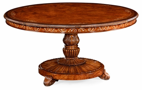 499321-59D-BRW Jonathan Charles Duchess 59" Burl & Mother Of Pearl 59" Round Dining Table (Lazy Susan)