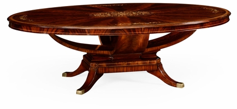 499339-96D-MAM-MOP Jonathan Charles Regency 96" Biedermeier Style Oval Dining Table With Fine Mop & Marquetry Inlay (For 8-10 Chairs)