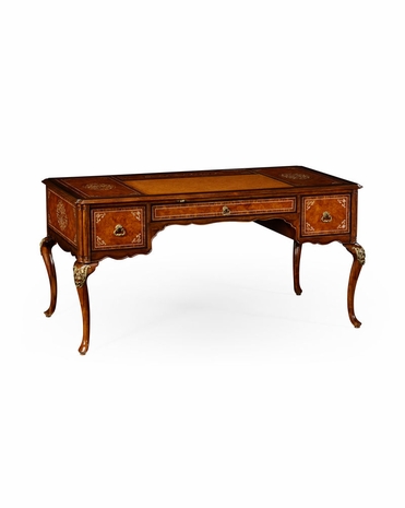 499403 Jonathan Charles Duchess Burl And Mother Of Pearl Inlaid Desk with Burr Walnut Light - Nc High Lustre On Veneer Finish