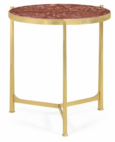 500043-BRH-M004 JC Modern Lux Polished Solid Brass Lamp Table With Red Brazil Marble Top (Large)