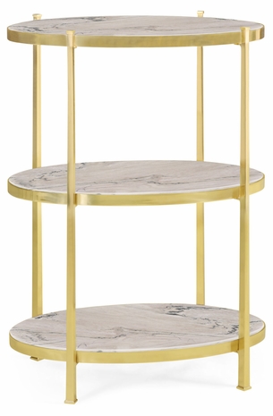 500045-BRH-M001 JC Modern Lux Blanco Equador Marble & Polished Solid Grass Three-Tier Table (Large)