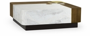 500178-WAT Jonathan Charles Rounded Square Autumn Walnut, Brass & Marble Puzzle Coffee Table