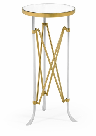 500180-BSG-GAM Jonathan Charles Small Round Antique Satin Gold Brass & Antique Glass Vanity Table