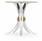 500182-STS-M025 Jonathan Charles Round Stainless Steel End Table with Honed White Carrara Marble Top