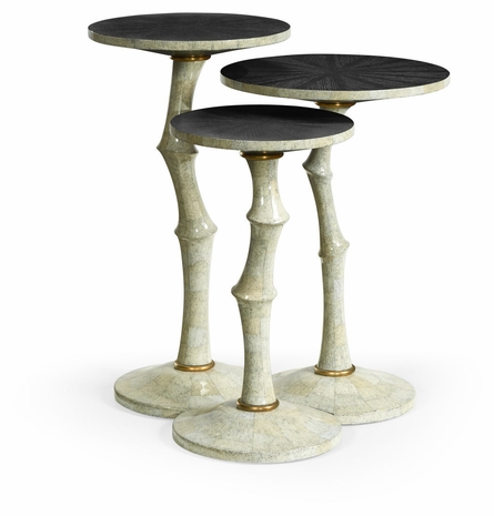 500187-EC002 Jonathan Charles Set of Three Bamboo Style Bone Eggshell & Cerused Oak Nesting Tables