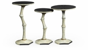 500187-EC002 Jonathan Charles Set of Three Bamboo Style Bone Eggshell & Cerused Oak Nesting Tables