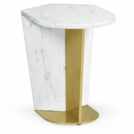 500194-MED-M025 Jonathan Charles Medium White Calacatta Marble & Brass End Table