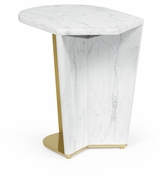 500194-MED-M025 Jonathan Charles Medium White Calacatta Marble & Brass End Table