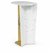 500207-M025 Jonathan Charles Contemporary White Calacatta Marble & Brass Sofa Table