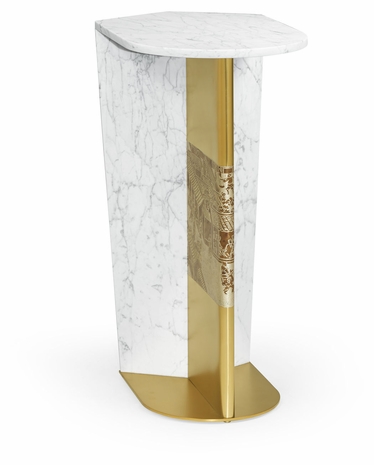500207-M025 Jonathan Charles Contemporary White Calacatta Marble & Brass Sofa Table