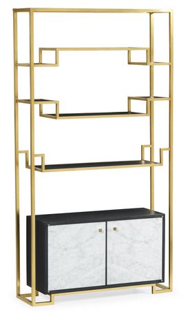 500224-BSG-ENO Jonathan Charles Contemporary Antique Satin Gold Brass & Ebonised Oak �tag�re with Bottom Marble Cabinet