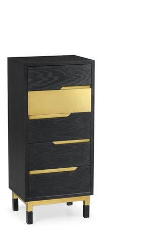 500231-ENO Jonathan Charles Contemporary Tall Ebonised Oak & Brass Chest of Five Drawers