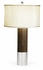 500245-SAD Jonathan Charles Circular Campaign Style Dark Santos Rosewood & White Stainless Steel Table Lamp