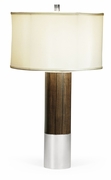 500245-SAD Jonathan Charles Circular Campaign Style Dark Santos Rosewood & White Stainless Steel Table Lamp