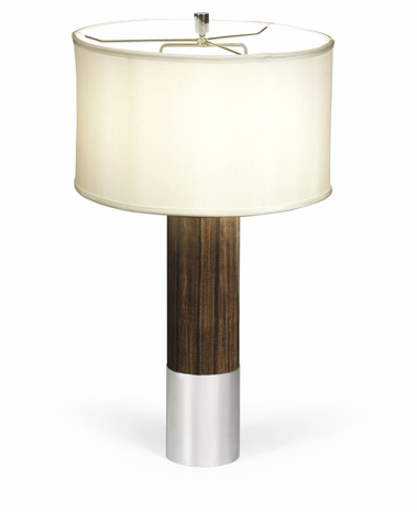 500245-SAD Jonathan Charles Circular Campaign Style Dark Santos Rosewood & White Stainless Steel Table Lamp