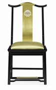 500250-SC-LBG-F011 Jonathan Charles Asian Fusion Black Gloss & Brass Dining Side Chair, Upholstered in Gold Silk