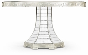 500260-55D-CSL-GAM Jonathan Charles 55" Round Champagne Silver-leaf & Antique Glass Mirror Greek Key Dining Table