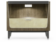 500273-WGE Jonathan Charles Contemporary Art Deco Dark Grey Walnut & Champagne Silver-leaf Bedside Cabinet