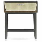 500276-WGE Jonathan Charles Contemporary Art Deco Dark Grey Walnut & Champagne Silver-leaf Bedside Table