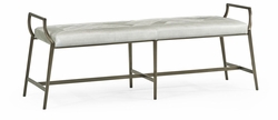 500296-BZI-L013 Jonathan Charles Modern Curved Bronzed Iron Bench, Upholstered in Grey Leather
