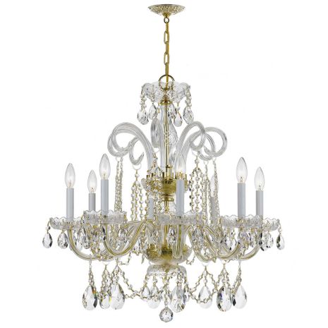 5008-PB-CL-MWP Crystorama Traditional Crystal 8 Light Hand Cut Crystal Polished Brass Chandelier