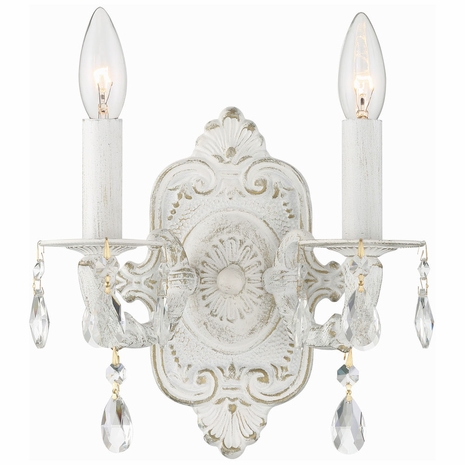 5022-AW-CL-SAQ Crystorama Paris Market 2 Light Spectra Crystal Antique White Sconce