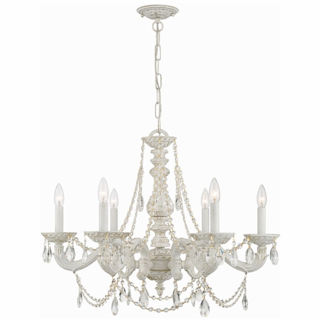 5026-AW-CL-S Crystorama Paris Market 6 Light Swarovski Strass Crystal Antique White Chandelier