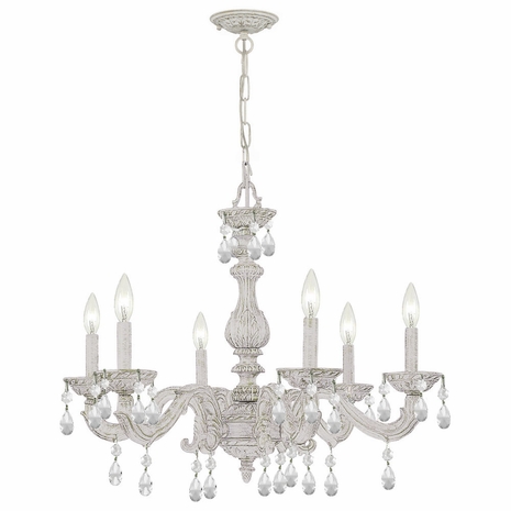 5036-AW-CL-S Crystorama Paris Market 6 Light Swarovski Strass Crystal Antique White Chandelier