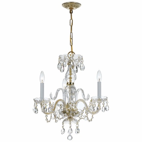5044-PB-CL-S Crystorama Traditional Crystal 3 Light Swarovski Strass Crystal Polished Brass Mini Chandelier