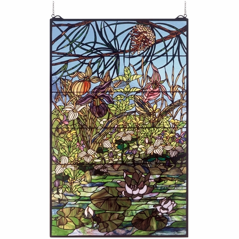 50563 Meyda Tiffany 30"W X 48"H Woodland LilyPond Stained Glass Window