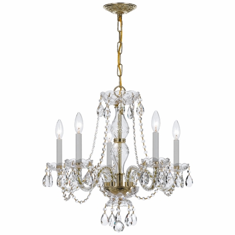 5085-PB-CL-S Crystorama Traditional Crystal 5 Light Swarovski Strass Crystal Polished Brass Chandelier