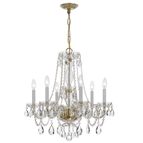 5086-PB-CL-MWP Crystorama Traditional Crystal 6 Light Crystal Polished Brass Chandelier