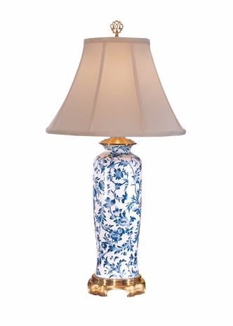 5132 Wildwood Lamps Slender Blue Lamp with Hand Painted Porcelain