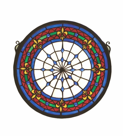51810 Meyda Tiffany Victorian Tiffany Gothic Fleur-De-Lis Medallion Window