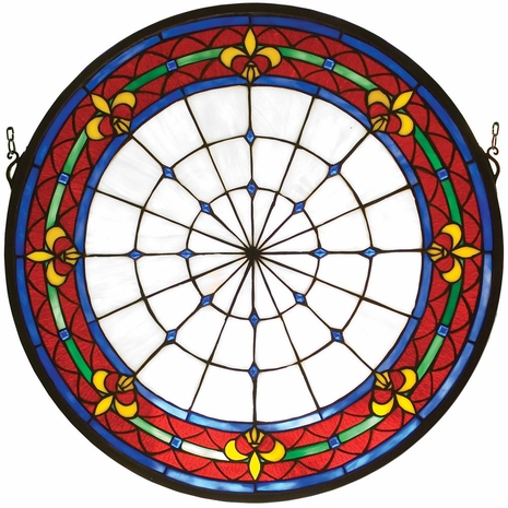 51811 Meyda Tiffany 21"W X 21"H Fleur-de-lis Medallion Stained Glass Window